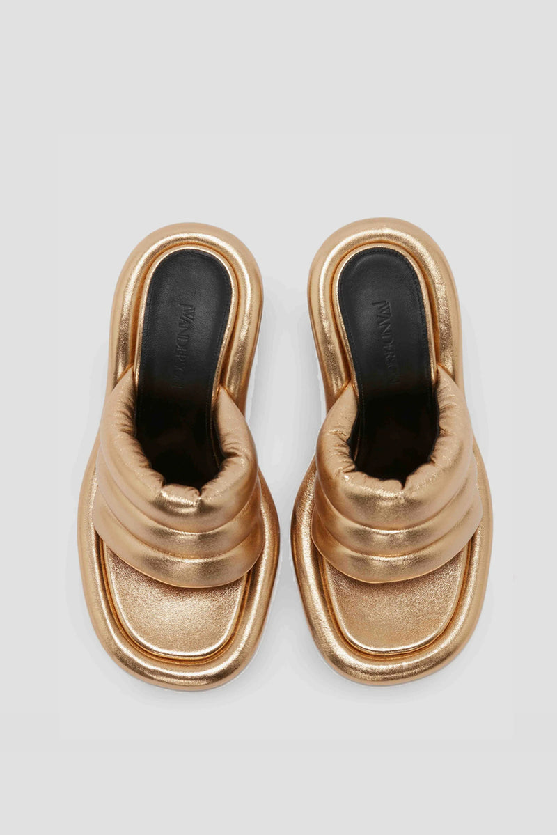 Bumper Tube Leather Mules - Gold