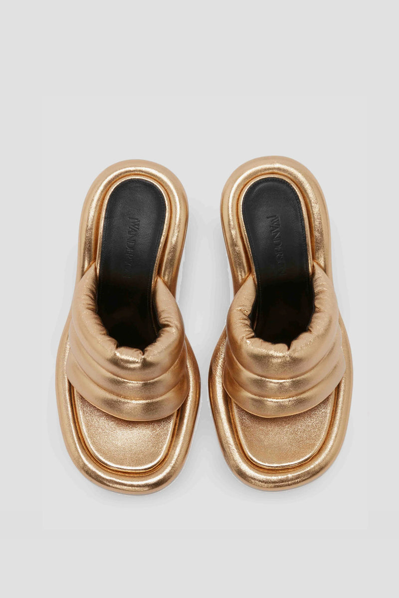 Bumper Tube Leather Mules - Gold