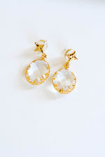 Bishop Drop Earrings - Brass Plated 18k with Glass