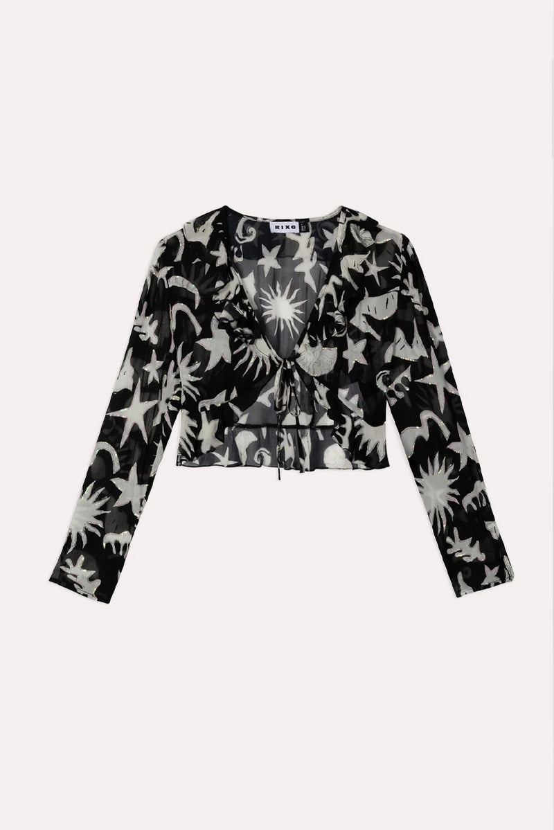 Neelu Top - Abstract Ocean Black