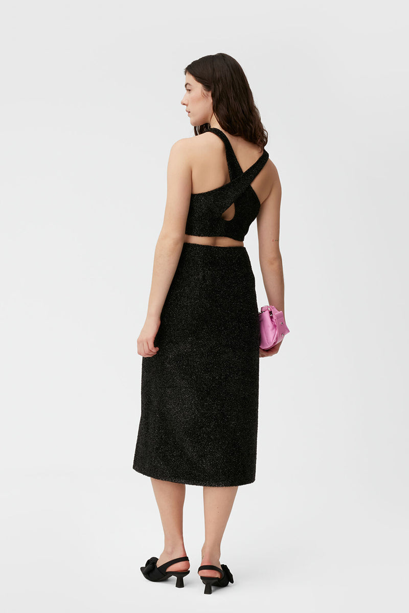 Sparkle Wrap Midi Skirt - Black
