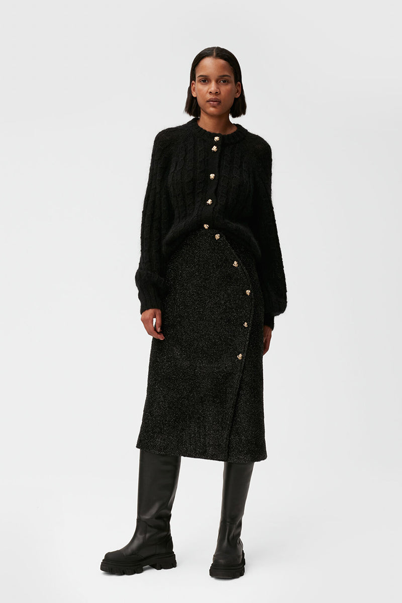 Sparkle Wrap Midi Skirt - Black