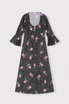 Crinkled Satin U-neck Long Dress - Black