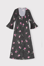 Crinkled Satin U-neck Long Dress - Black