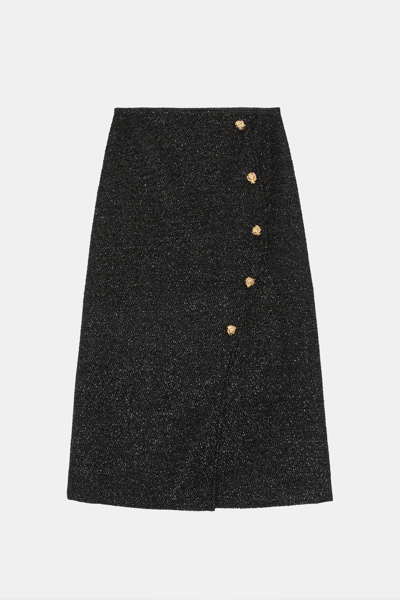 Sparkle Wrap Midi Skirt - Black