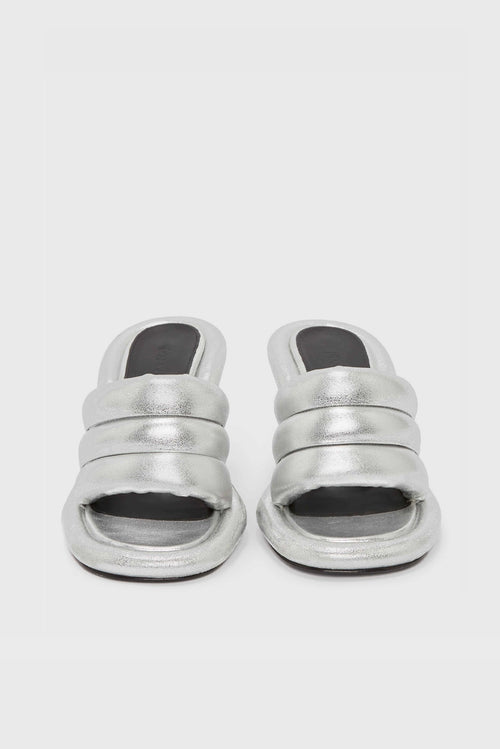 Bumper Tube Leather Mules - Silver