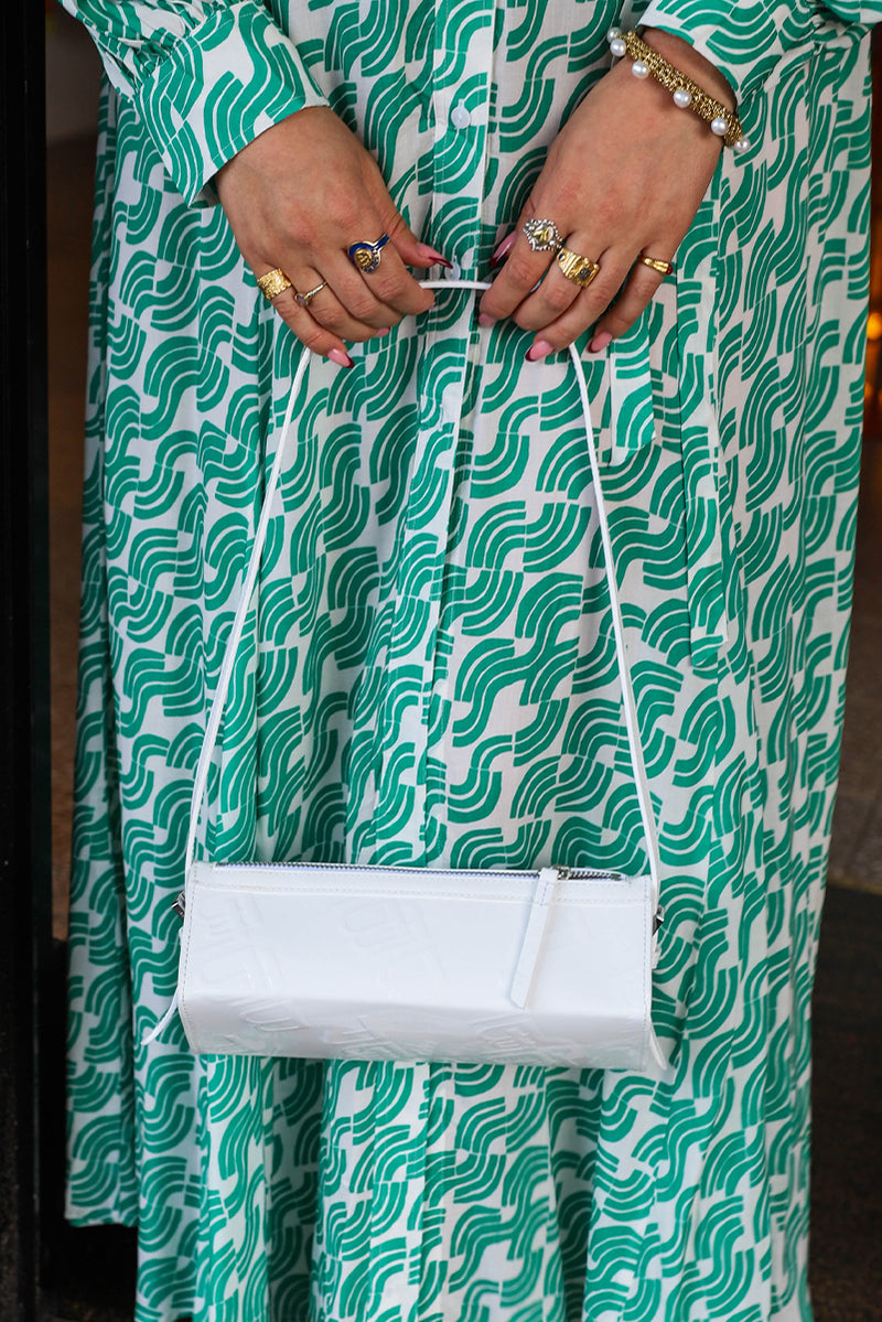 Karo Shoulder Bag - White/ Embossed Patent Leather