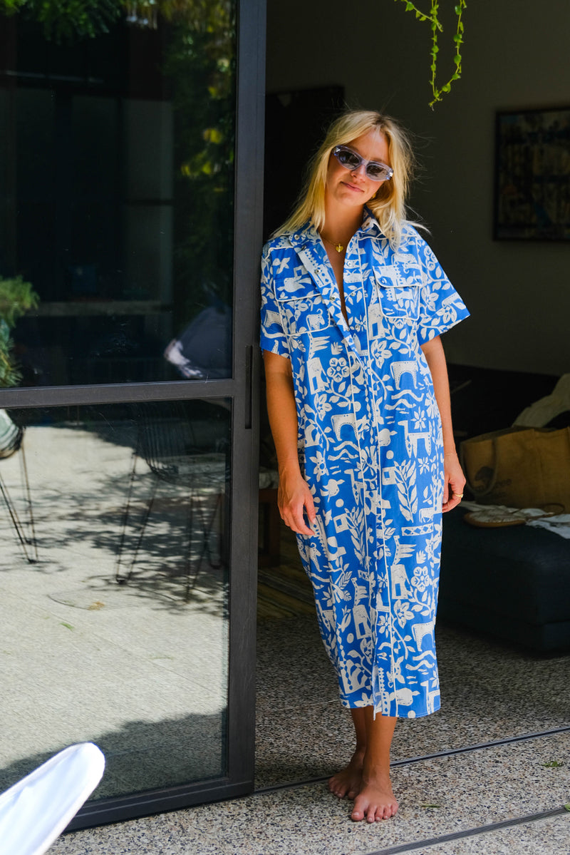 Saloon Shirt Dress - Blue