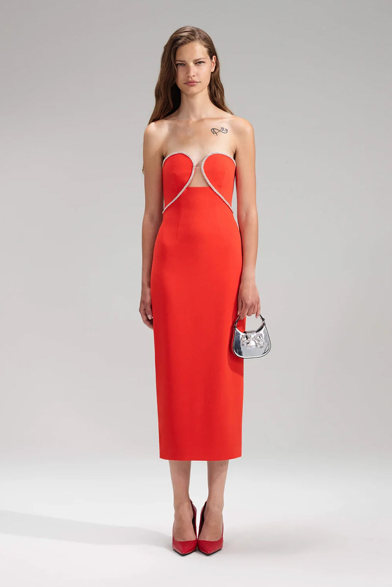Red bandeau midi dress sale